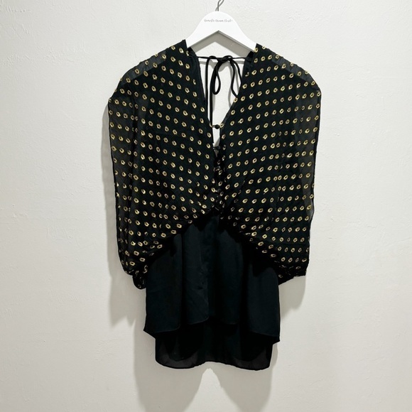 Poise Tops - POISE BY KIT HOLLAND Women’s Black Gold Polka Dot Silk Tunic Top Layered Size M